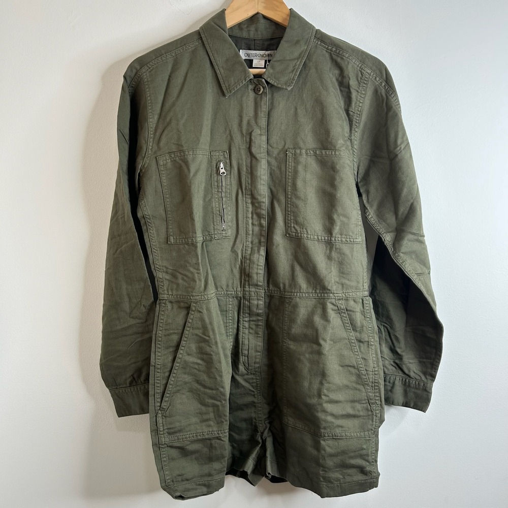 OUTERKNOWN Olive Green Utility Romper Jumpsuit Short Sleeve S‎ Pet Military Y2K